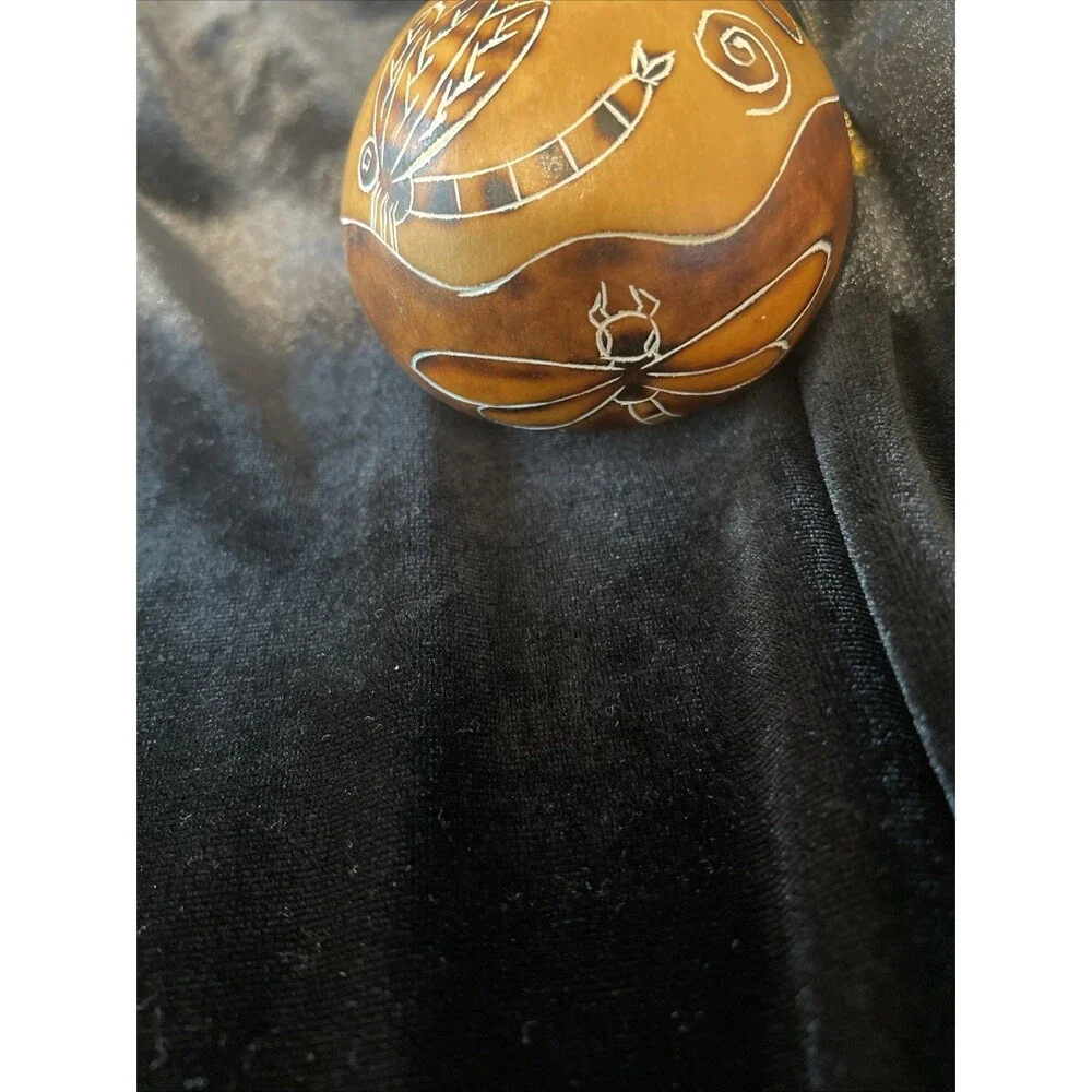 Hand Carved Gorde Peruvian Lucuma  Swirls & Dragonflies Christmas Ornament